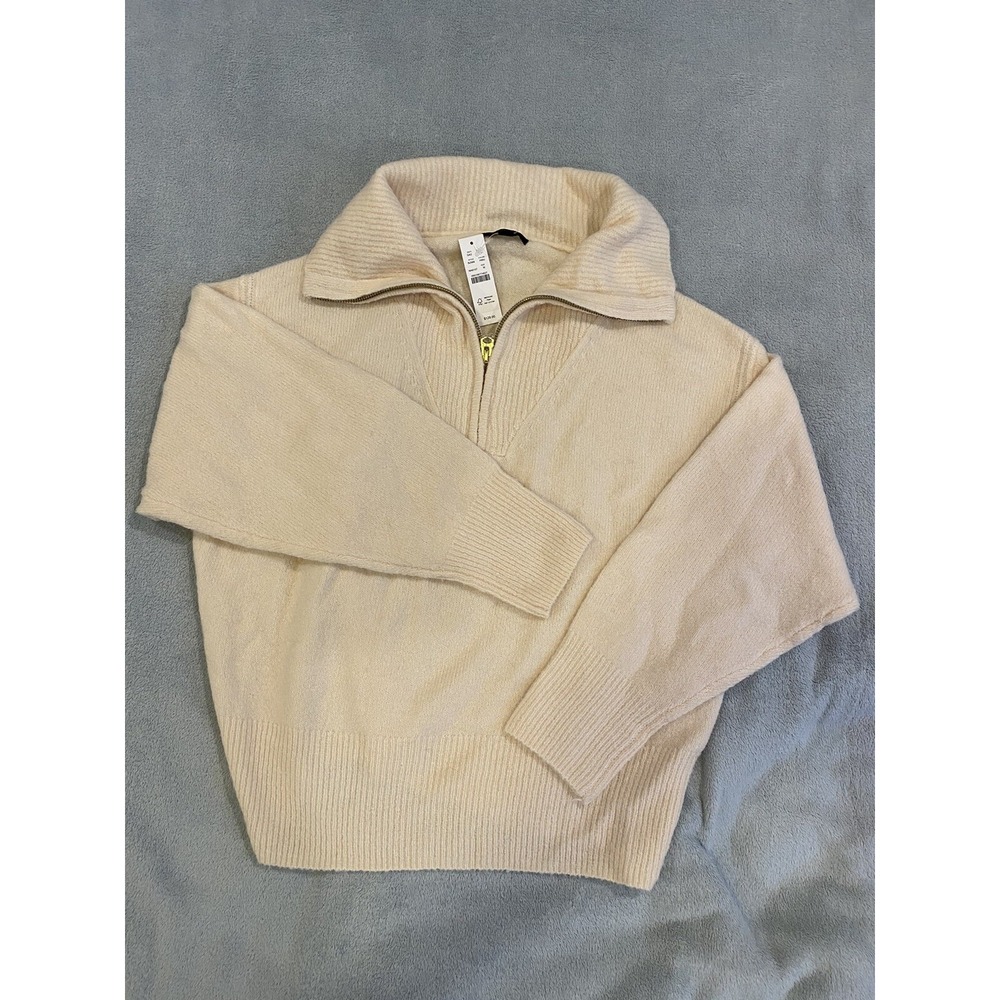 NWT Women's J Crew Acrylic Merino Blend 1/4 Zip Pullover Sweater Beige M $128